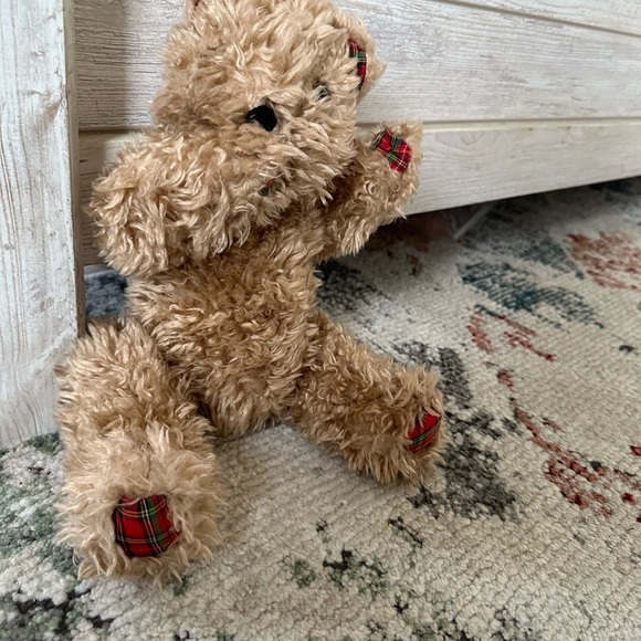 Vintage Shaggy Jointed Brown & Plaid Kiss Blowing Teddy Bear Plush THE CUTEST - Picture 11 of 15